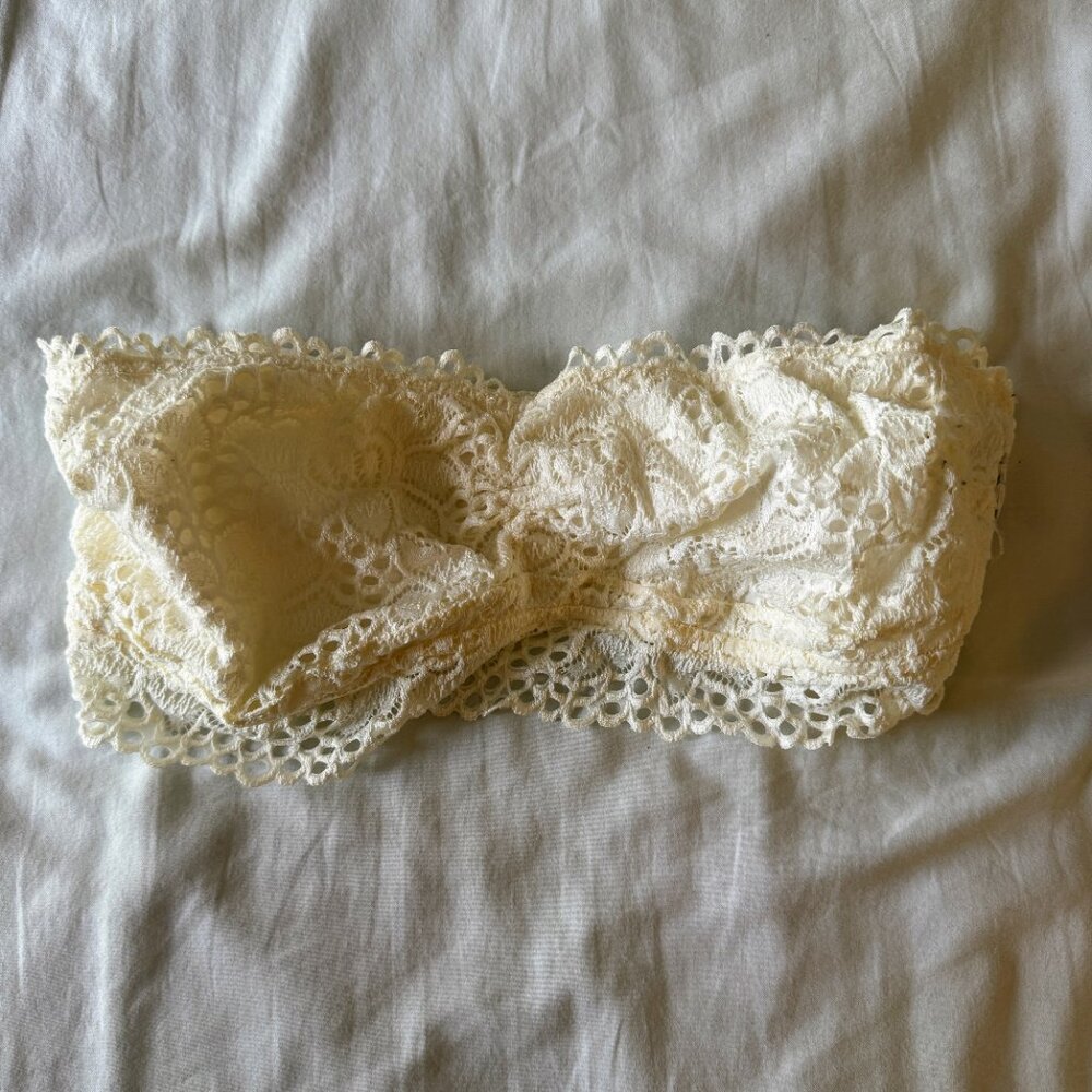 Aerie Lace Bandeau Bralette Ivory Strapless Boho Bra Size L